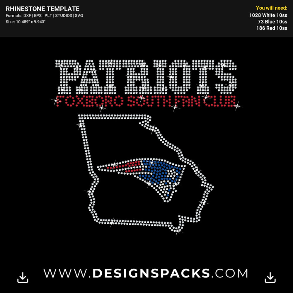Patriots Map Foxboro South Fan Club Rhinestone Digital Template