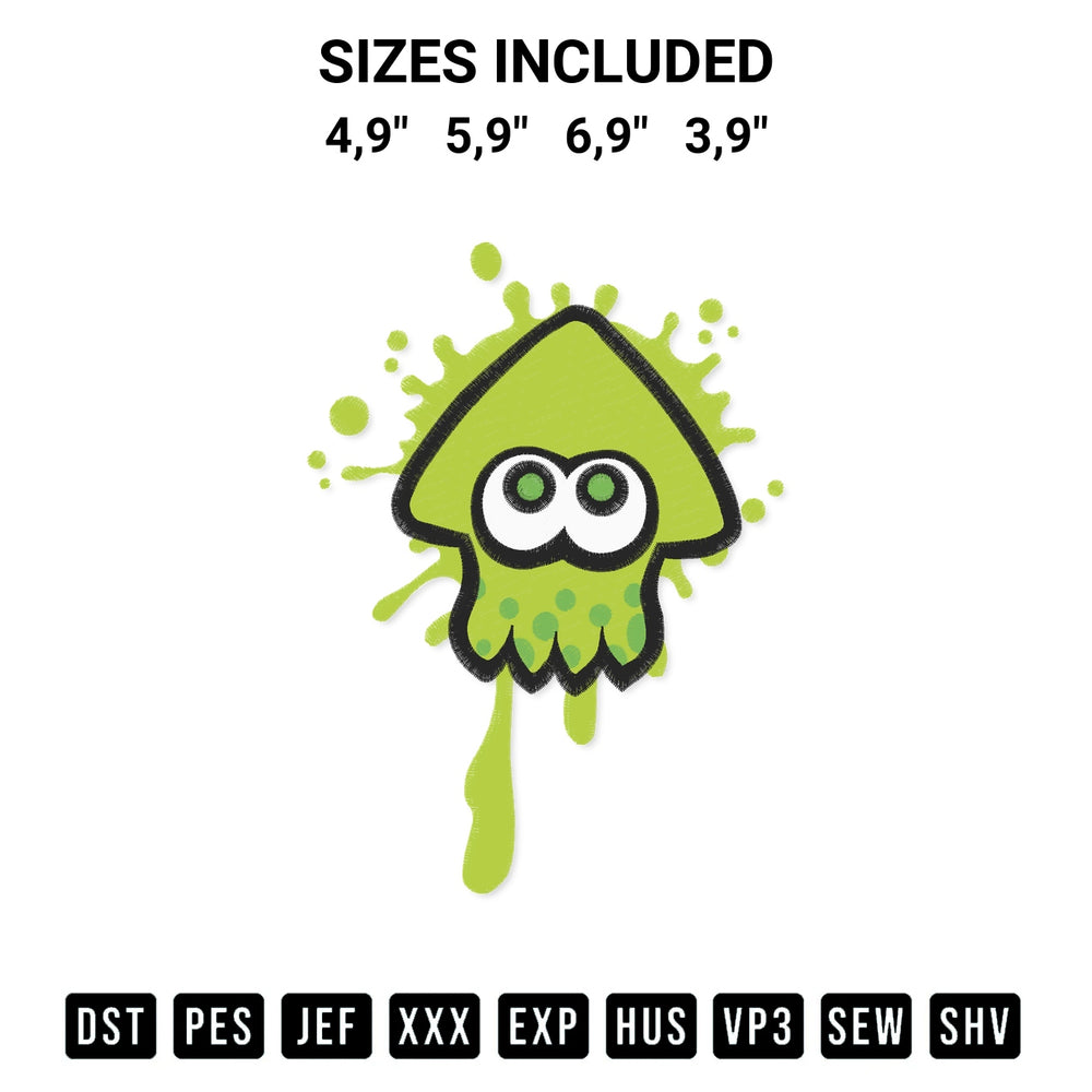 Create amazing crafts with the Nintendo Boys Splatoon Team Green Nintendo Splatoon Inkling Squid Logo Embroidery Design embroidery file. High-quality digital download from Designspacks.com, perfect for beginners and pros. Available sizes: 4,9", 5,9", 6,9", 3,9".