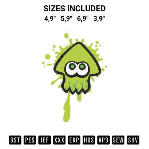 Create amazing crafts with the Nintendo Boys Splatoon Team Green Nintendo Splatoon Inkling Squid Logo Embroidery Design embroidery file. High-quality digital download from Designspacks.com, perfect for beginners and pros. Available sizes: 4,9