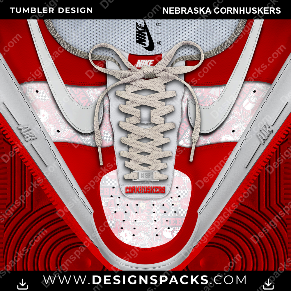 College Sport Nike AF1 Laces Nebraska Cornhuskers NCAA College Sport Tumbler Digital Wrap Design Download