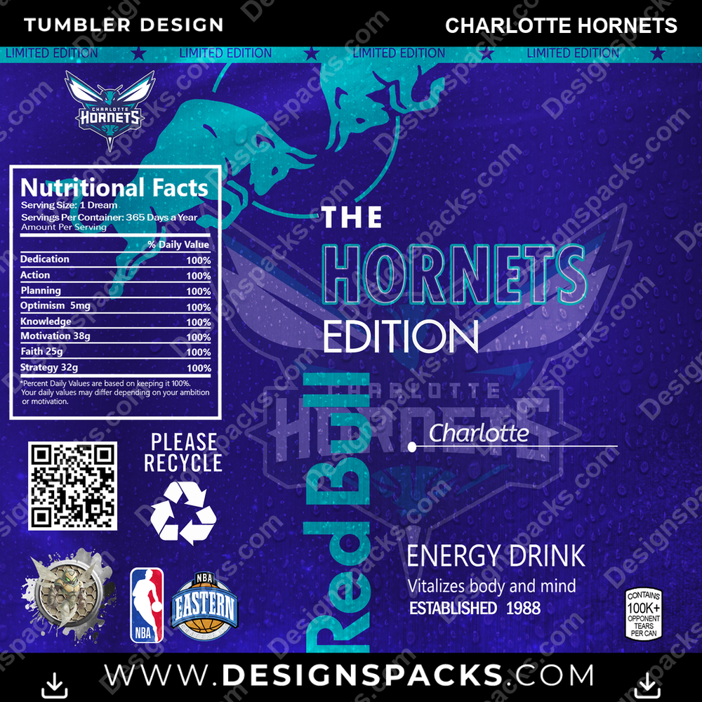 Basketball Red Bull Charlotte Hornets Tumbler Digital Wrap Design