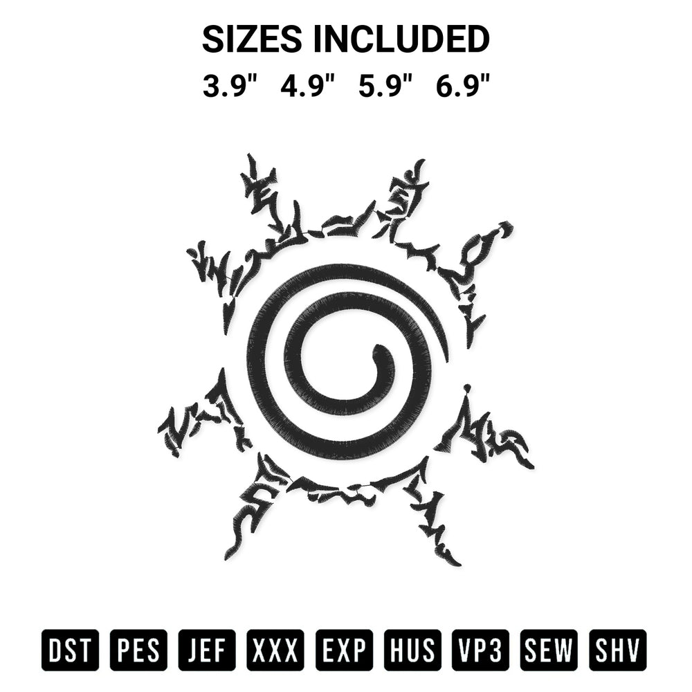 Transform your fabrics with the Naruto Seal Logo Embroidery Design embroidery design. Instant access to premium digitized patterns at Designspacks.com. Available sizes: 3.9", 4.9", 5.9", 6.9".