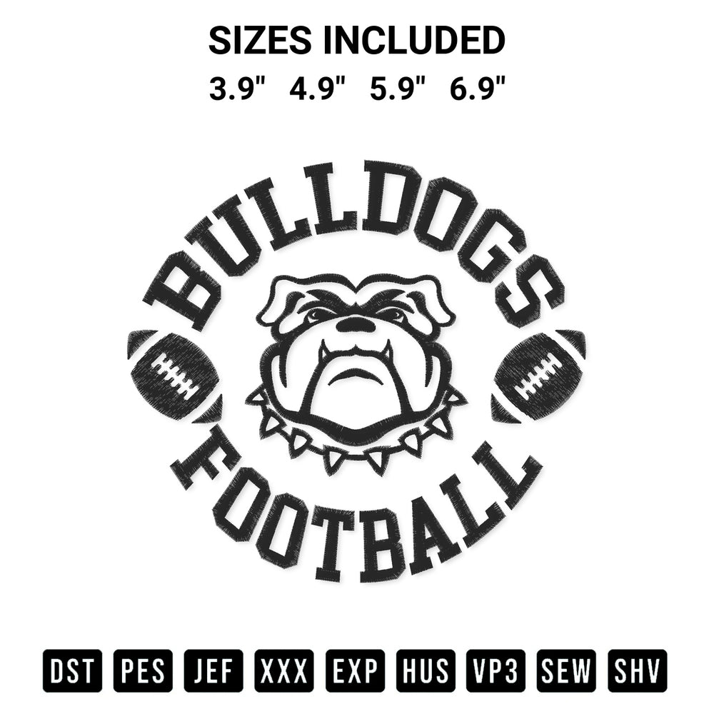 Looking for the perfect pattern? Download the Bulldogs Football Embroidery Design embroidery design today at Designspacks.com. Crisp, clean stitching guaranteed. Available sizes: 3.9", 4.9", 5.9", 6.9".
