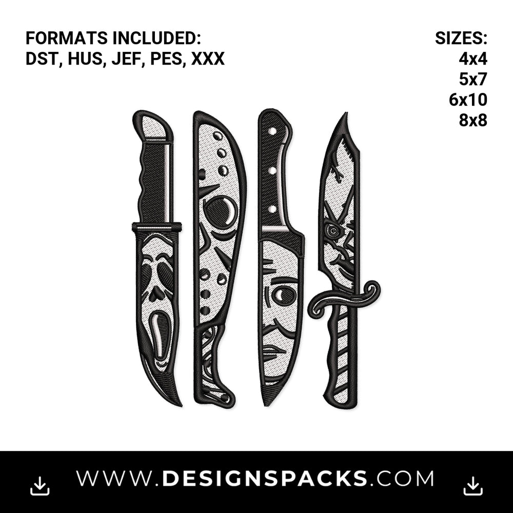 Halloween Horror Slasher Knives Embroidery Design - Instant digital download pattern at Designspacks.com