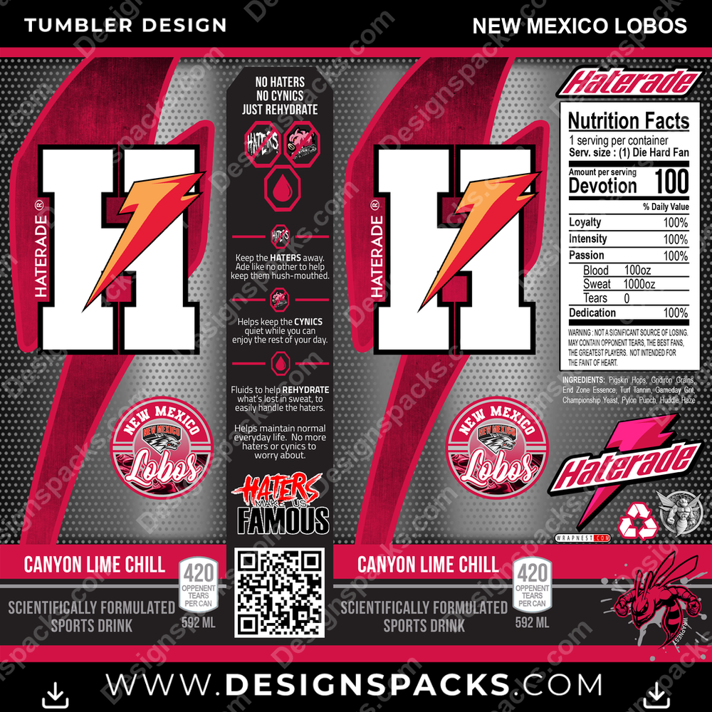 College Sport Haterade New Mexico Lobos NCAA College Sport Tumbler Digital Wrap Design Download