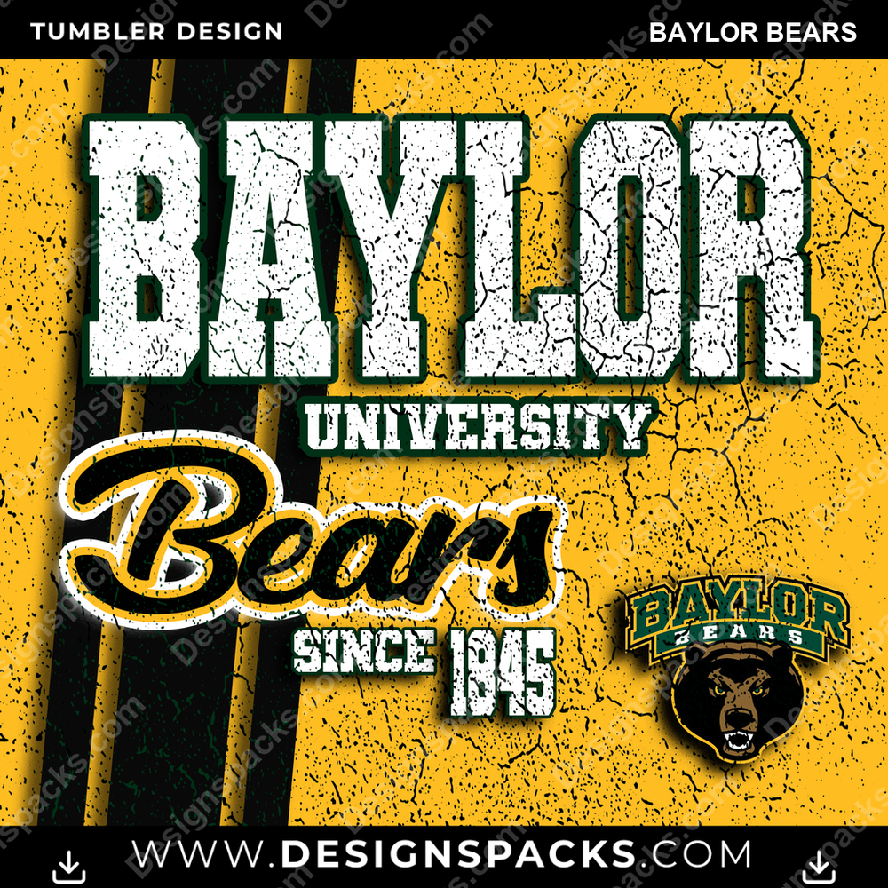College Sport Grunge Baylor Bears Tumbler Digital Wrap Design