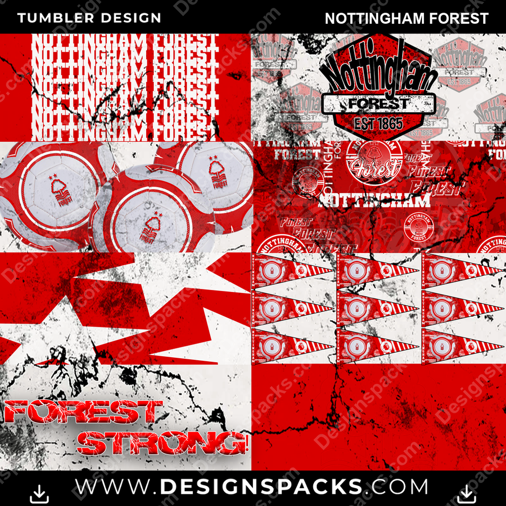 Soccer UK Distressed BG Nottingham Forest Tumbler Digital Wrap Design
