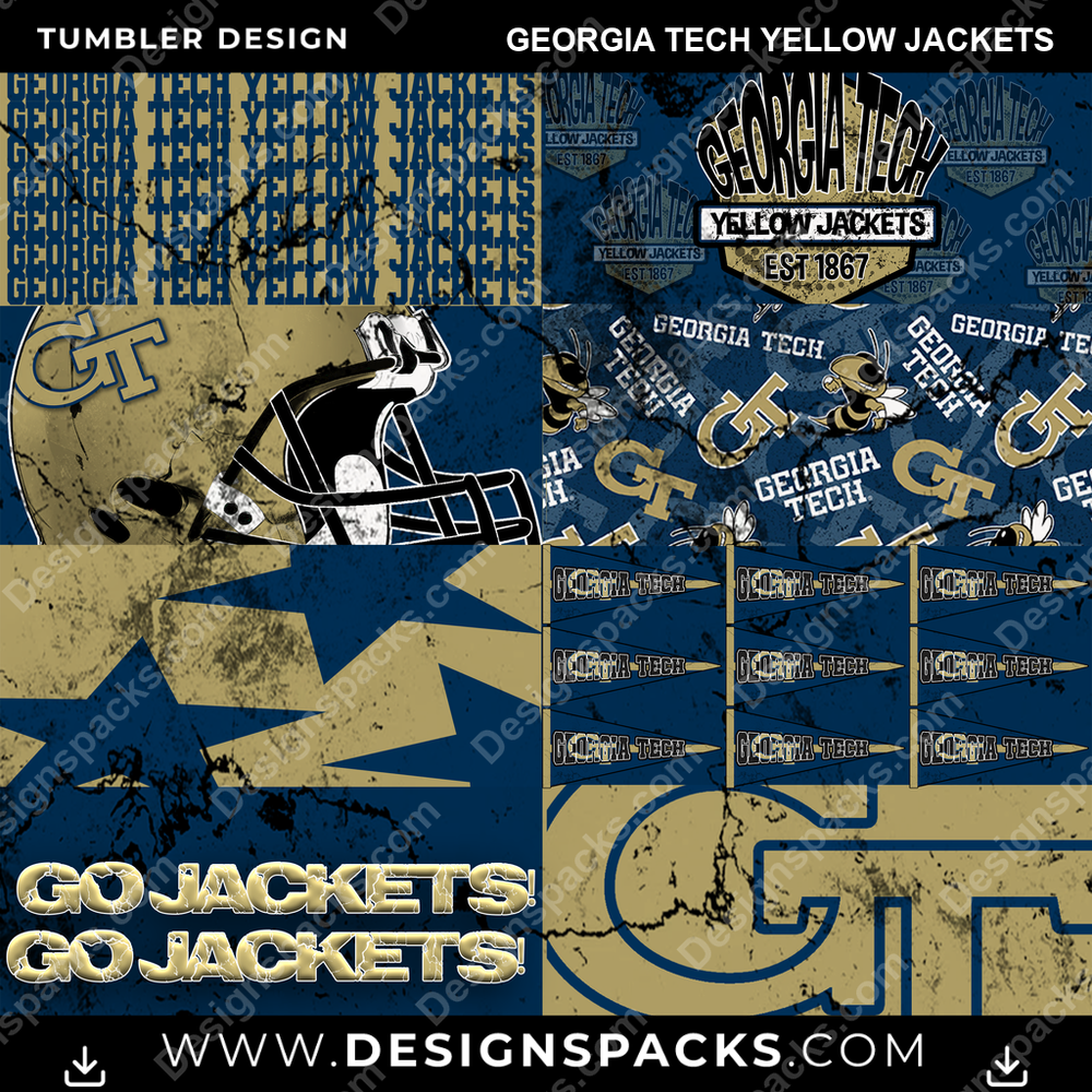 College Sport Distressed BG Georgia Tech Yellow Jackets NCAA College Sport Tumbler Digital Wrap Design Download
