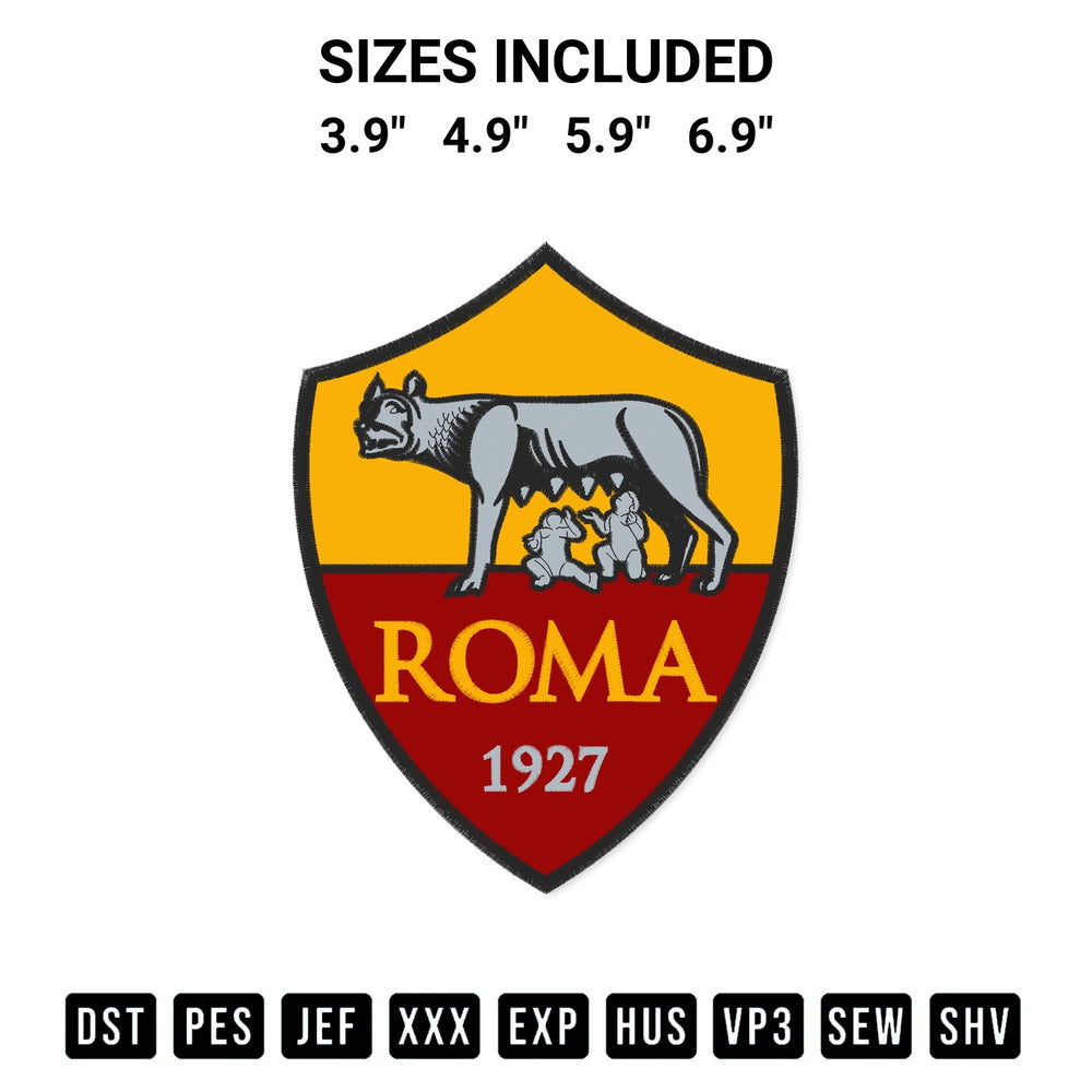 Download the Fc As Roma Logo Embroidery Design machine embroidery design exclusively at Designspacks.com. Premium digitized pattern for apparel and DIY crafts. Available sizes: 3.9", 4.9", 5.9", 6.9".