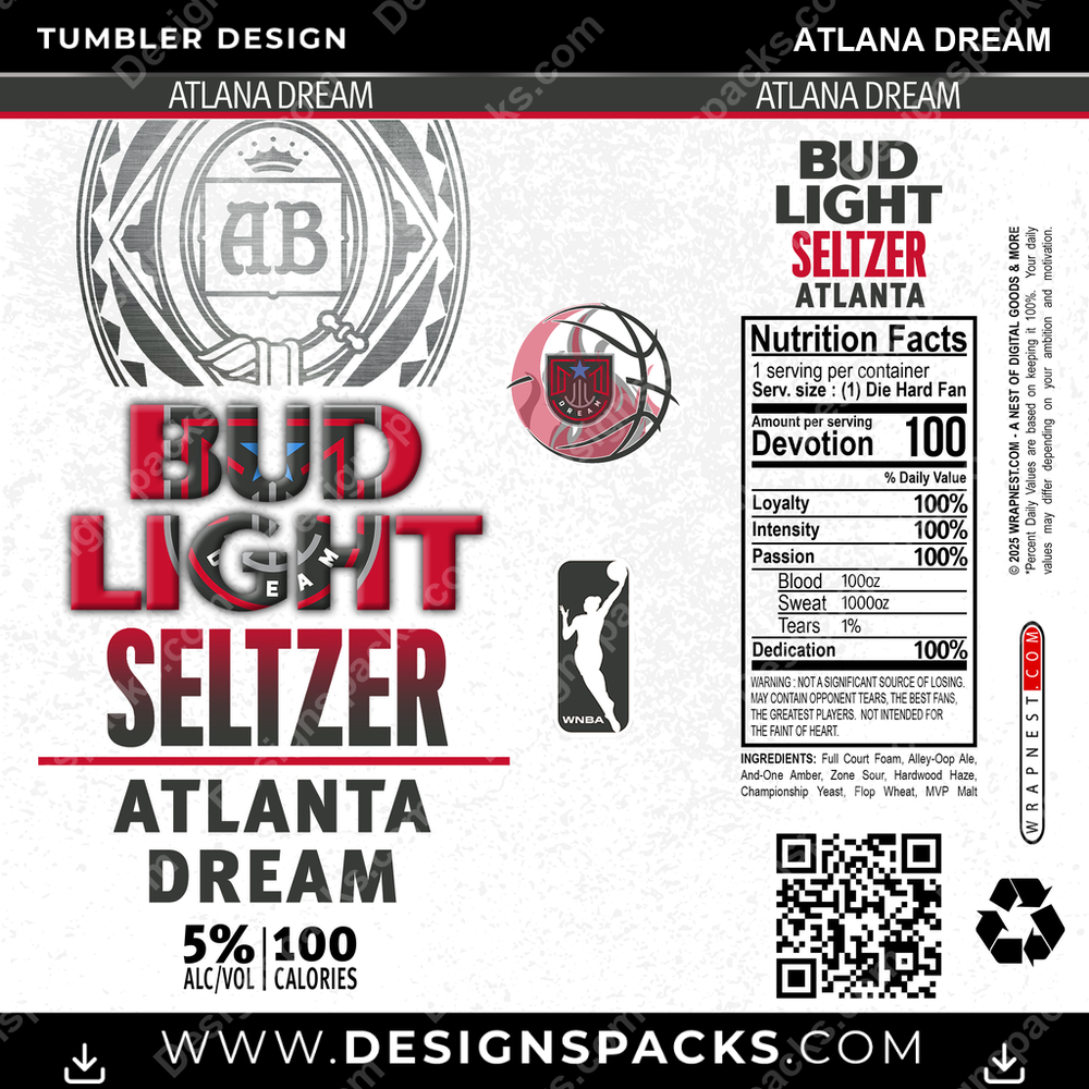 Basketball Bud Light Seltzer Atlana Dream Tumbler Digital Wrap Design