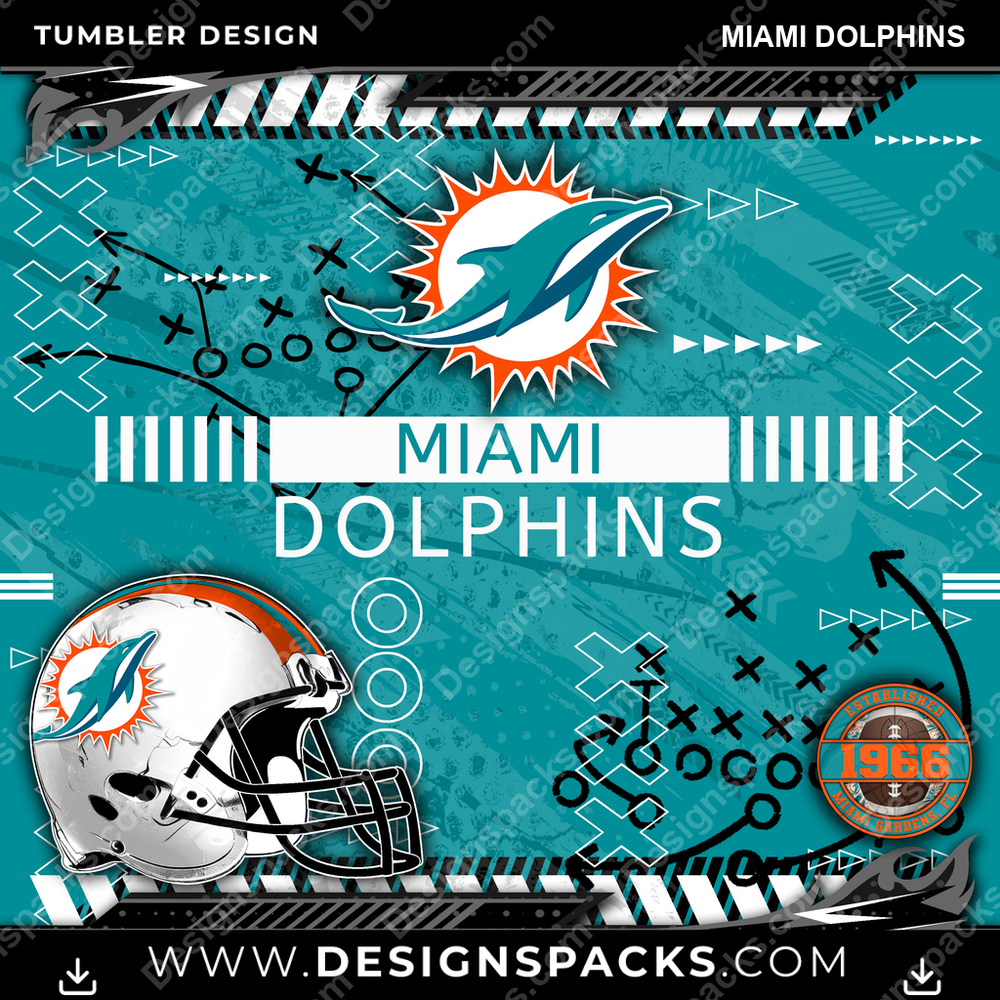 Football Xs & Os Miami Dolphins NFL Football Tumbler Digital Wrap Design Download
