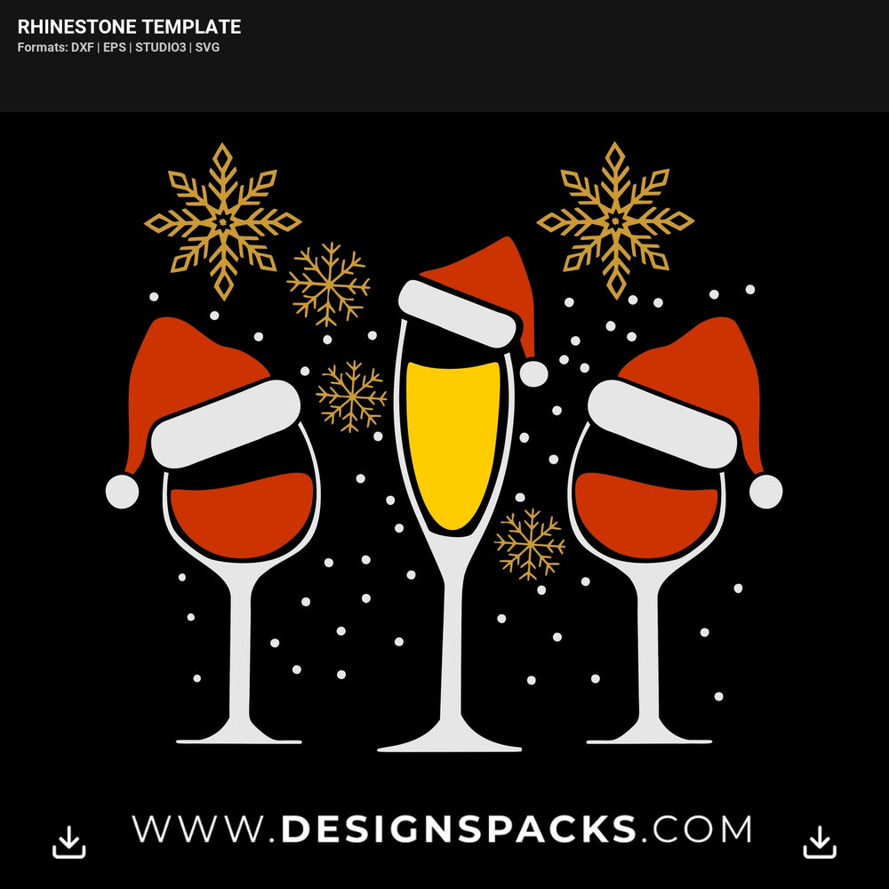 Christmas 3 Wine Glass Htv Rhinestone Digital Template