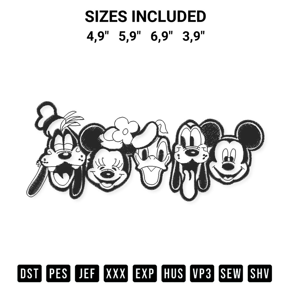Transform your fabrics with the Mickey Friends Logo Embroidery Design embroidery design. Instant access to premium digitized patterns at Designspacks.com. Available sizes: 4,9", 5,9", 6,9", 3,9".