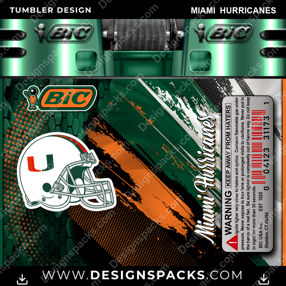 College Sport BIC Lighter Miami Hurricanes Tumbler Digital Wrap Design