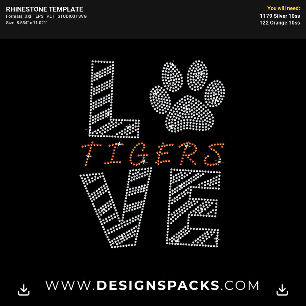 Love Tigers Paw Rhinestone Digital Template