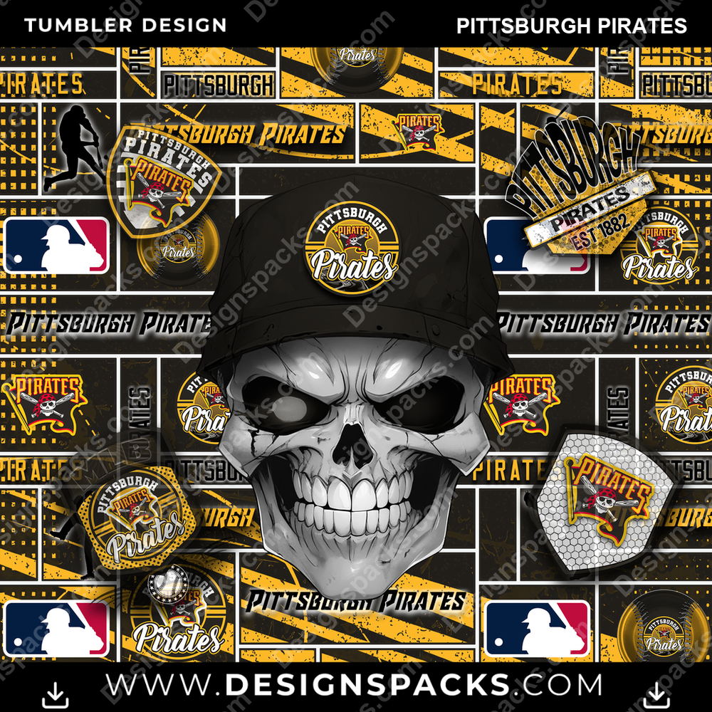 Baseball Skull Pittsburgh Pirates Tumbler Digital Wrap Design