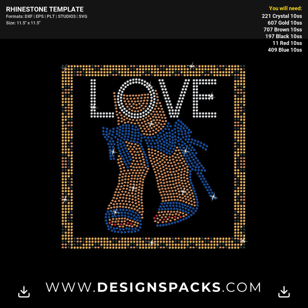 Love Open Toe Heels Rhinestone Digital Template