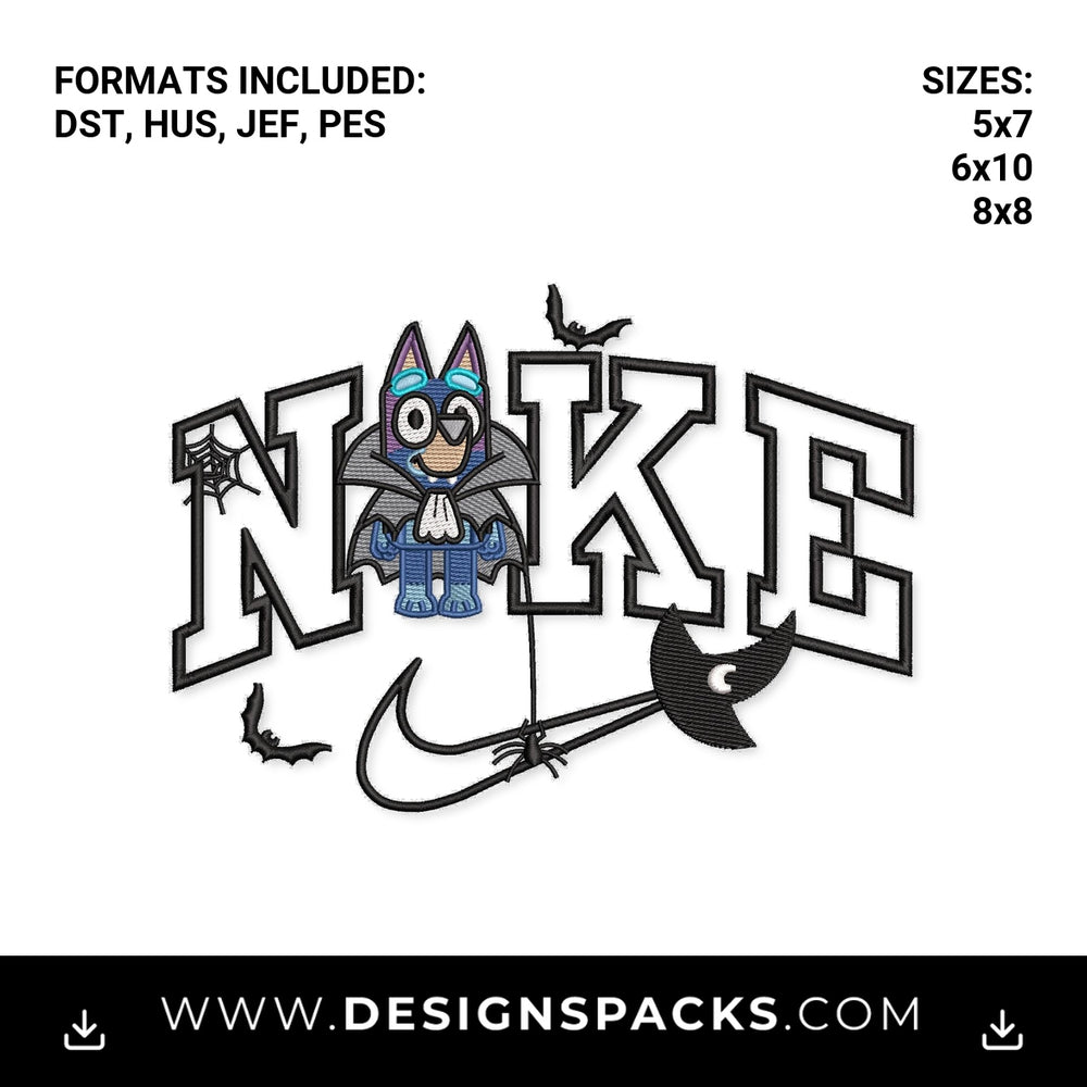 Halloween Bluey Vampire Swoosh Embroidery Design - Instant digital download pattern at Designspacks.com