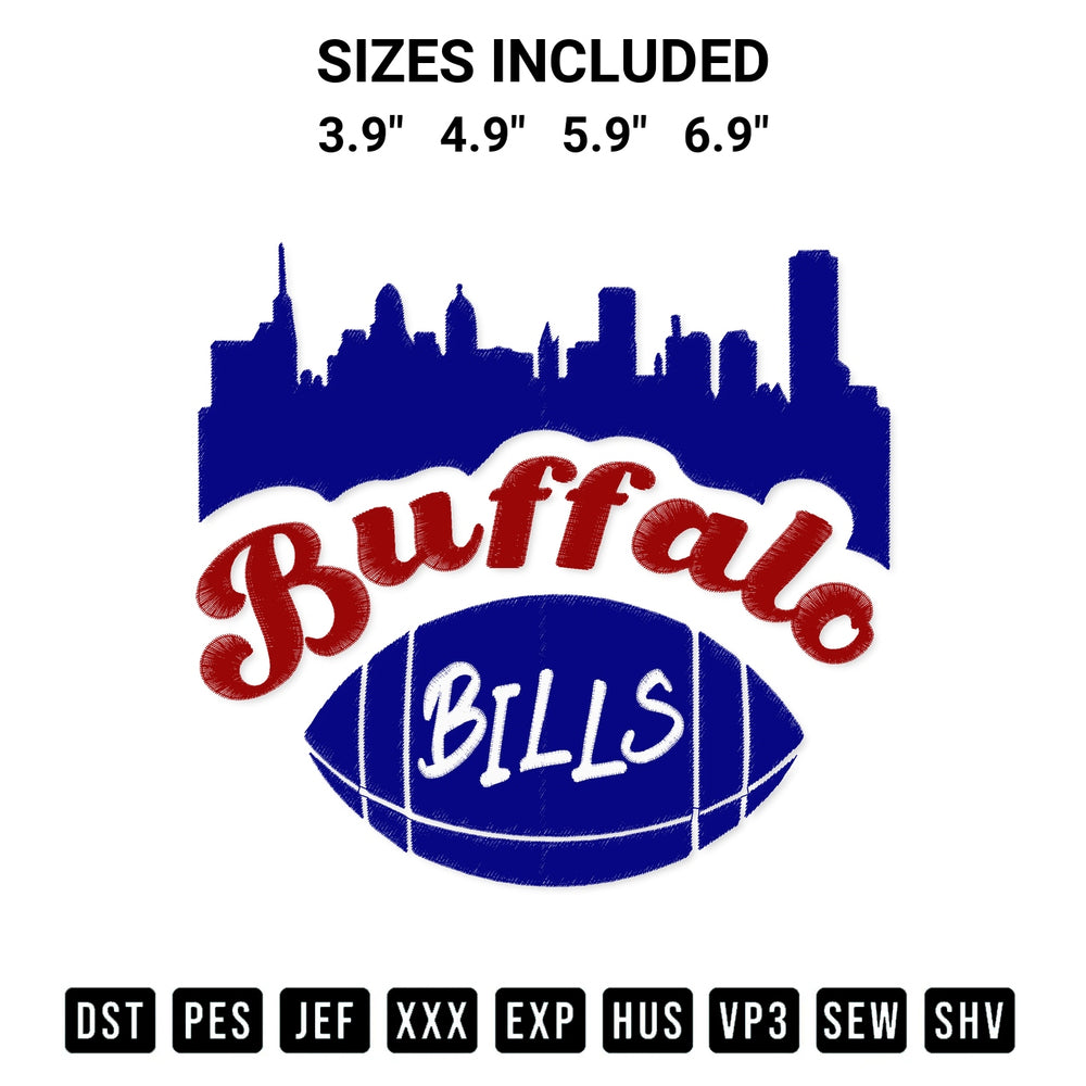 Discover the perfect addition to your crafting collection: Buffalo Bills Skyline Embroidery Design embroidery file. Instantly available at Designspacks.com. Available sizes: 3.9", 4.9", 5.9", 6.9".