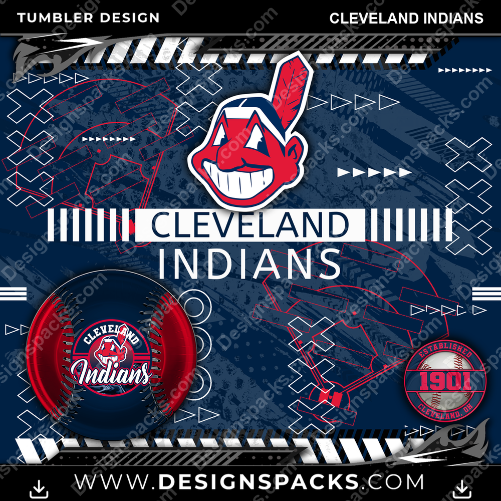 Baseball Xs & Os Cleveland Indians Tumbler Digital Wrap Design