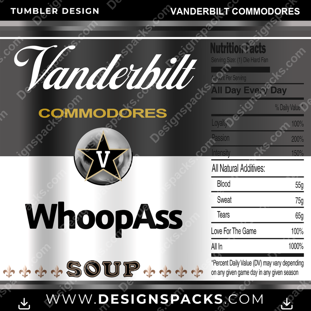 College Sport Soup Can Vanderbilt Commodores Tumbler Digital Wrap Design