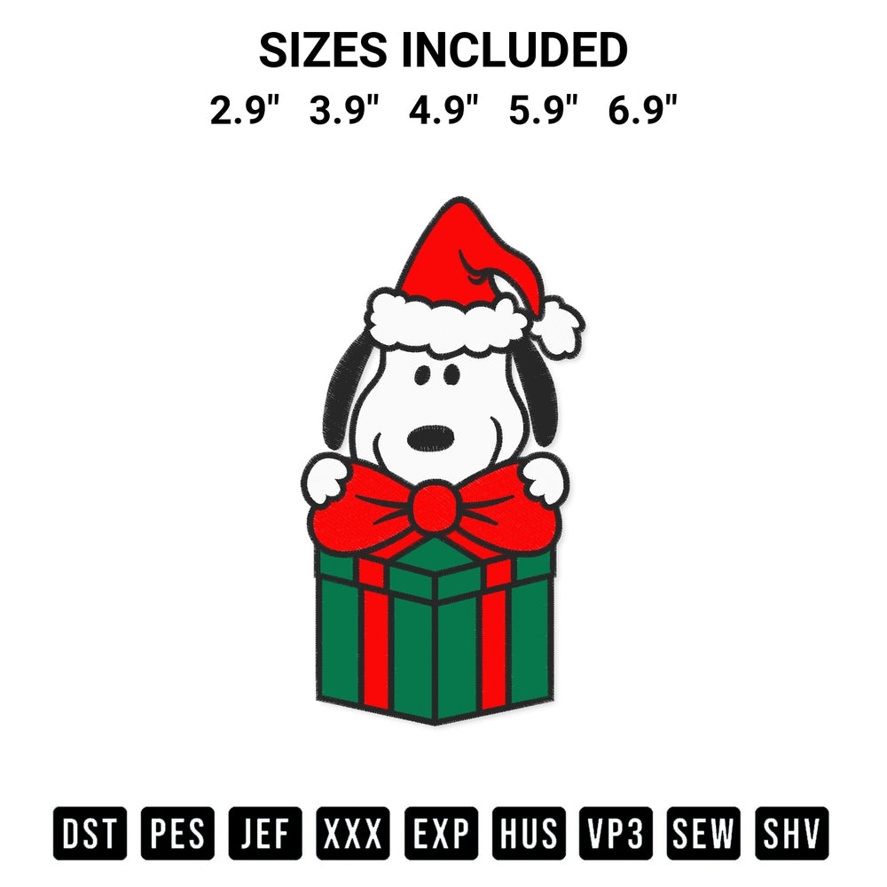 Shop the Snoopy With Christmas Gift Embroidery Design machine embroidery pattern at Designspacks.com. Beautifully digitized for flawless stitching on any fabric. Available sizes: 2.9", 3.9", 4.9", 5.9", 6.9".
