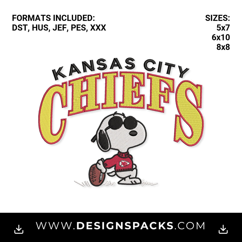 Kansas City Chiefs Joe Cool Snoopy Embroidery Design - Instant digital download pattern at Designspacks.com