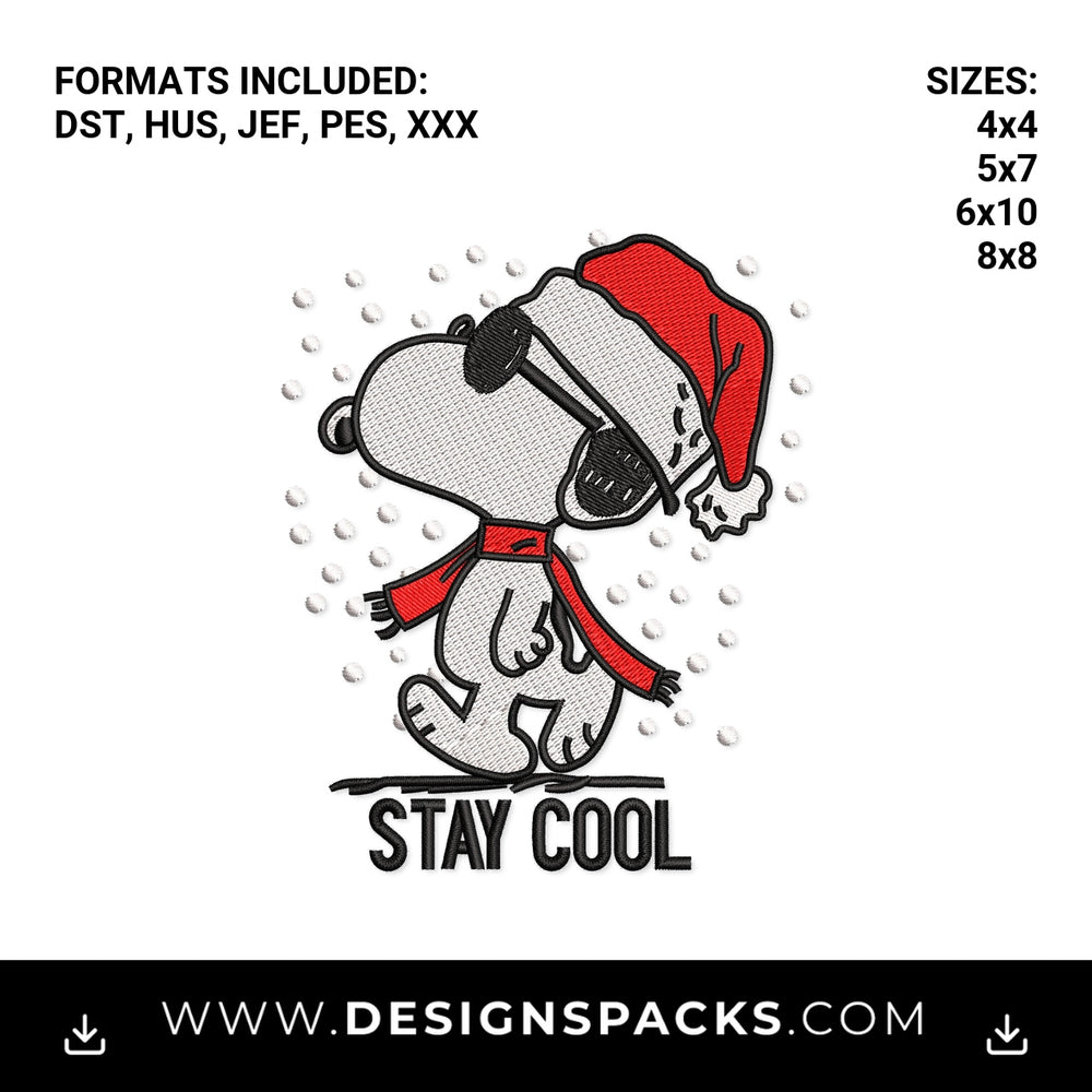 Stay Cool Christmas Dog in Santa Hat Embroidery Design - Instant digital download pattern at Designspacks.com