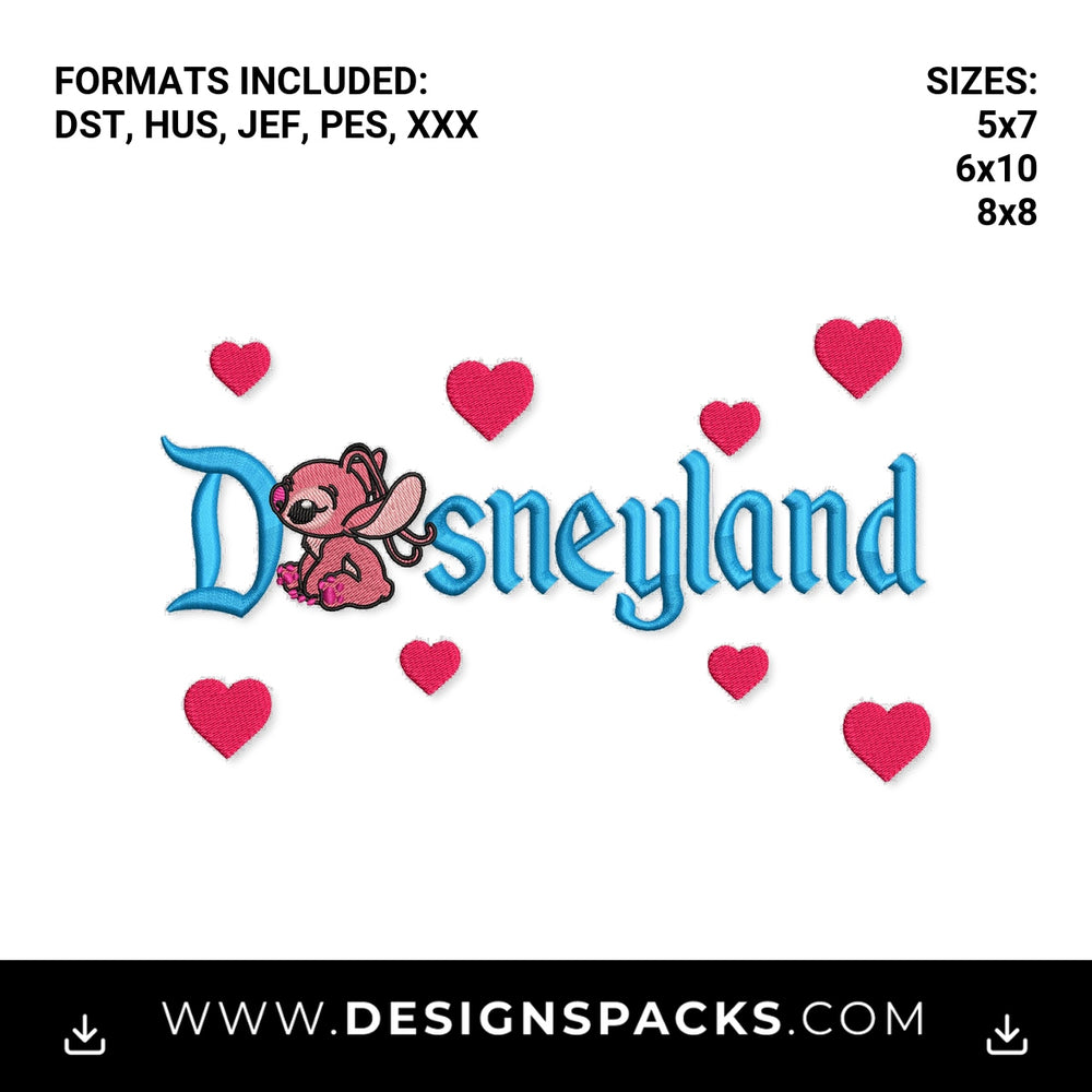 Disneyland Angel with Pink Hearts Embroidery Design - Instant digital download pattern at Designspacks.com