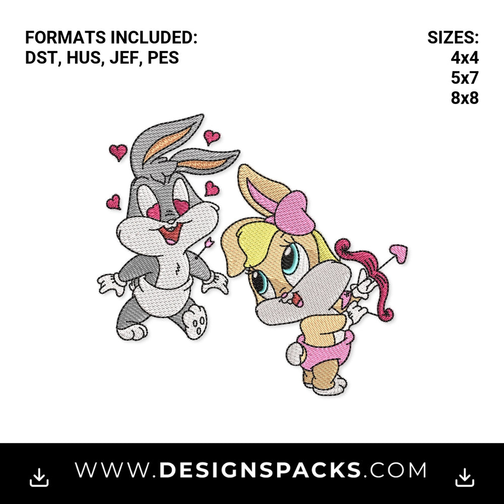 Baby Bugs and Lola Valentine Cupid Embroidery Design - Instant digital download pattern at Designspacks.com