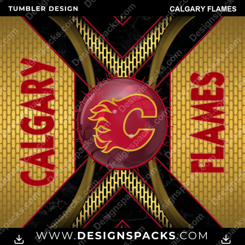 Ice Hockey Metal Grating Calgary Flames Tumbler Digital Wrap Design