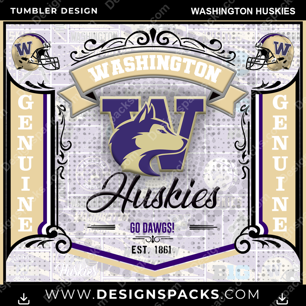 College Sport Bud Washington Huskies Tumbler Digital Wrap Design