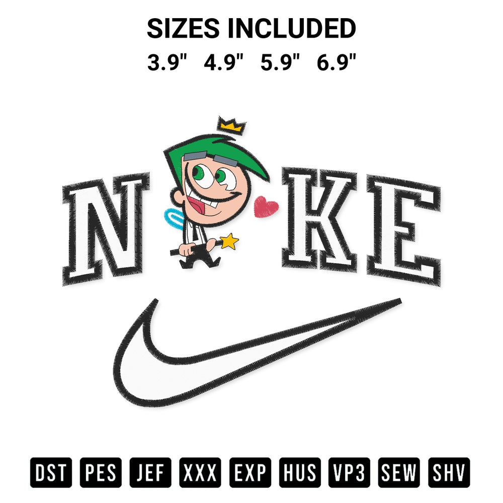 Transform your fabrics with the Nike Cosmo And Wanda Embroidery Design embroidery design. Instant access to premium digitized patterns at Designspacks.com. Available sizes: 3.9", 4.9", 5.9", 6.9".