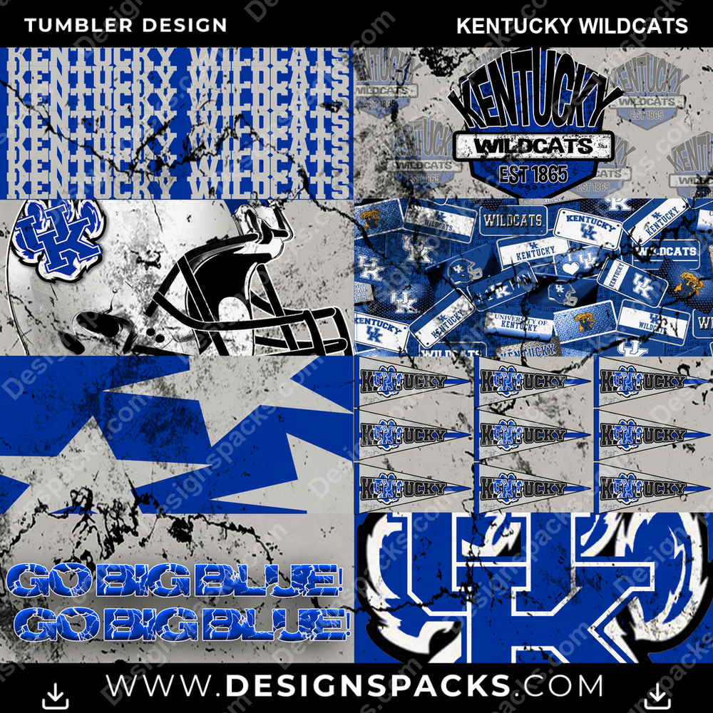 College Sport Distressed BG Kentucky Wildcats NCAA College Sport Tumbler Digital Wrap Design Download