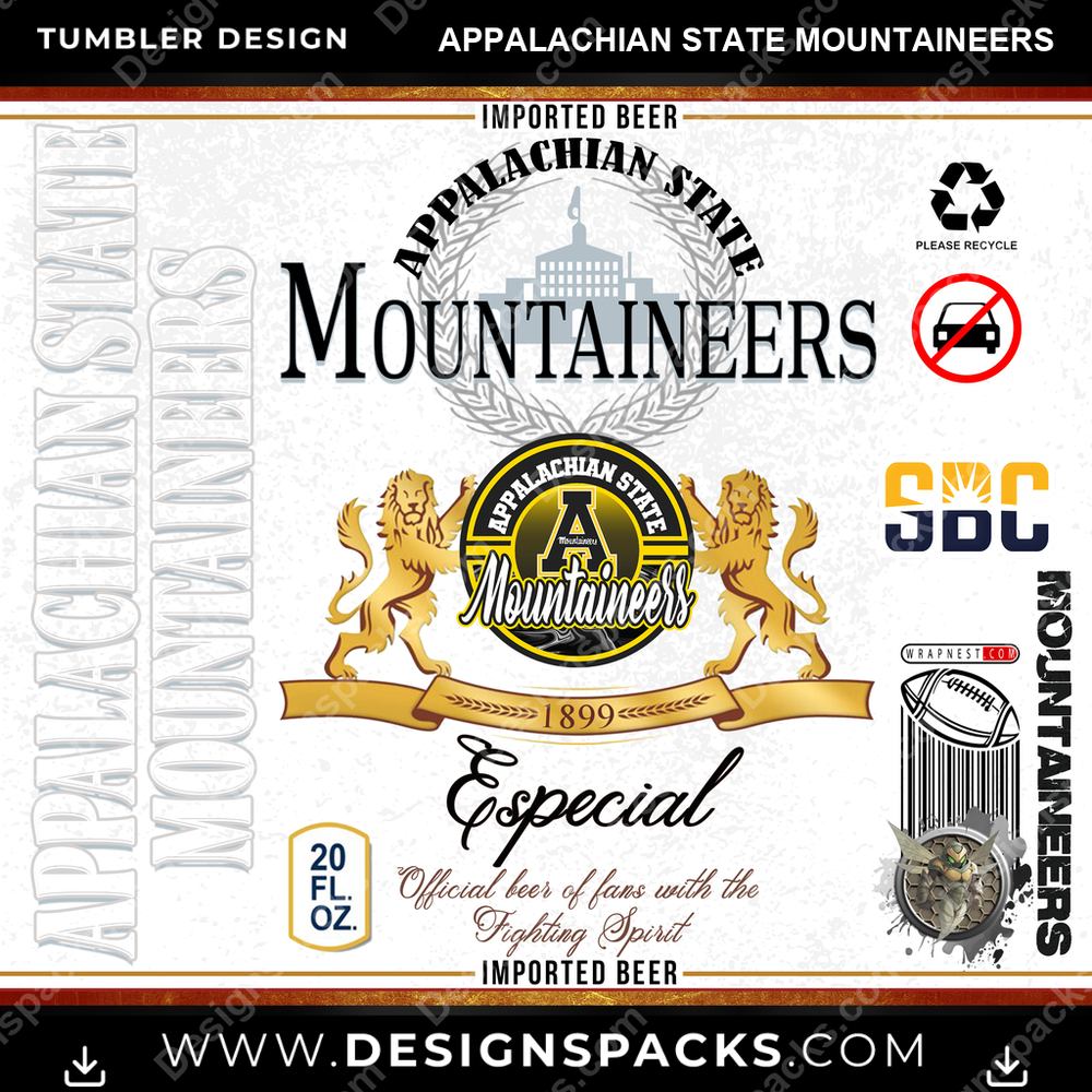 College Sport Modelo Appalachian State Mountaineers NCAA College Sport Tumbler Digital Wrap Design Download