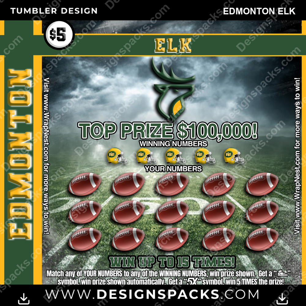 Canada Football Lottery Ticket Edmonton Elk CFL Canada Tumbler Digital Wrap Design Download
