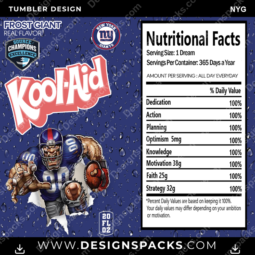 Football Kool-Aid NYG Tumbler Digital Wrap Design