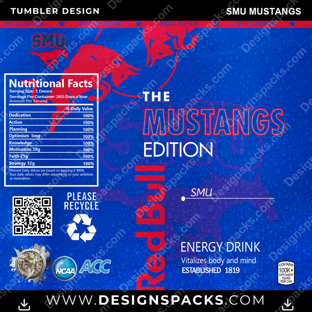 College Sport Red Bull SMU Mustangs NCAA College Sport Tumbler Digital Wrap Design Download