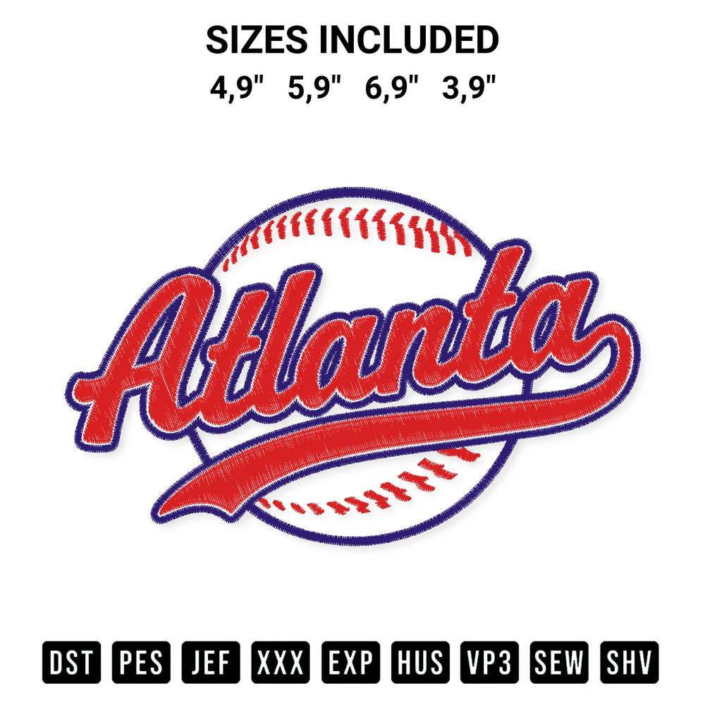 Discover the perfect addition to your crafting collection: Atlanta Logo Embroidery Design embroidery file. Instantly available at Designspacks.com. Available sizes: 4,9", 5,9", 6,9", 3,9".