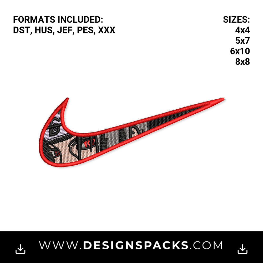 Itachi Sharingan Swoosh Embroidery Design - Instant digital download pattern at Designspacks.com