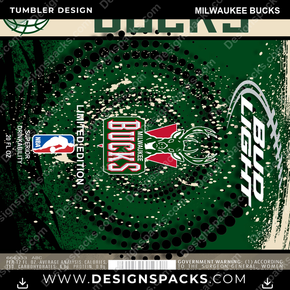 Basketball Bud Milwaukee Bucks Tumbler Digital Wrap Design