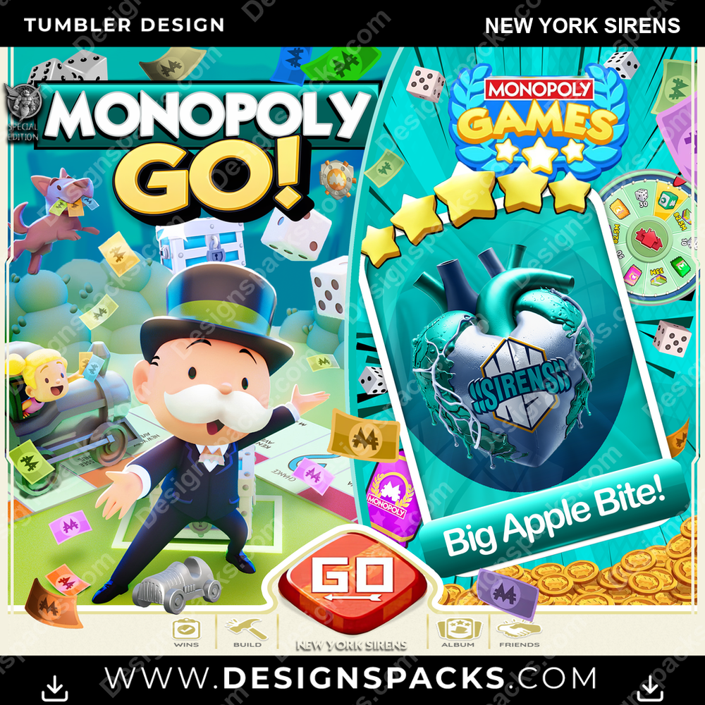 Hockey Monopoly Go! New York Sirens Tumbler Digital Wrap Design