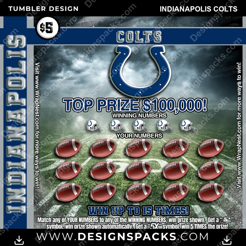 Football Lottery Ticket Indianapolis Colts NFL Football Tumbler Digital Wrap Design Download