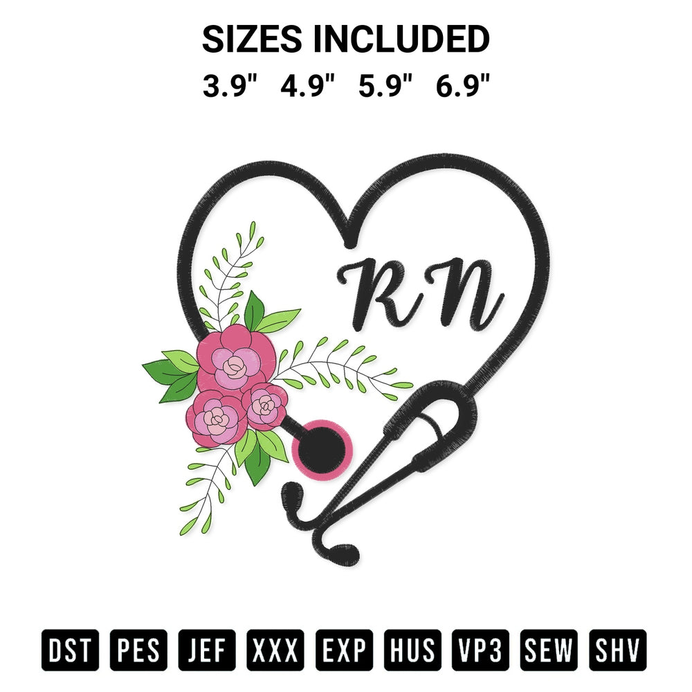 Transform your fabrics with the Registered Nurse Flowers Embroidery Design embroidery design. Instant access to premium digitized patterns at Designspacks.com. Available sizes: 3.9", 4.9", 5.9", 6.9".