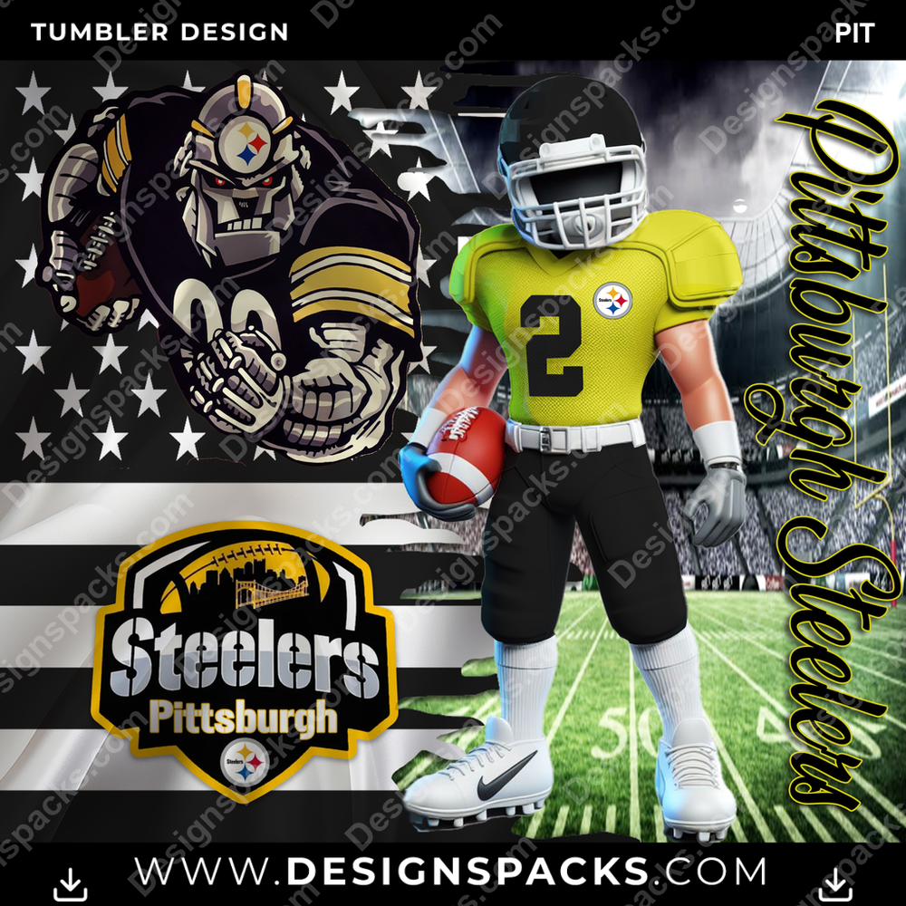 Football Flag & Football PIT NFL Football Tumbler Digital Wrap Design Download