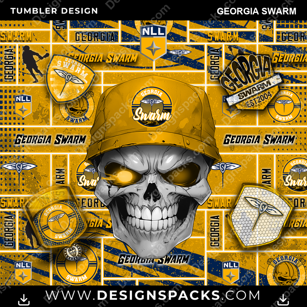 Lacrosse Skull Georgia Swarm Tumbler Digital Wrap Design