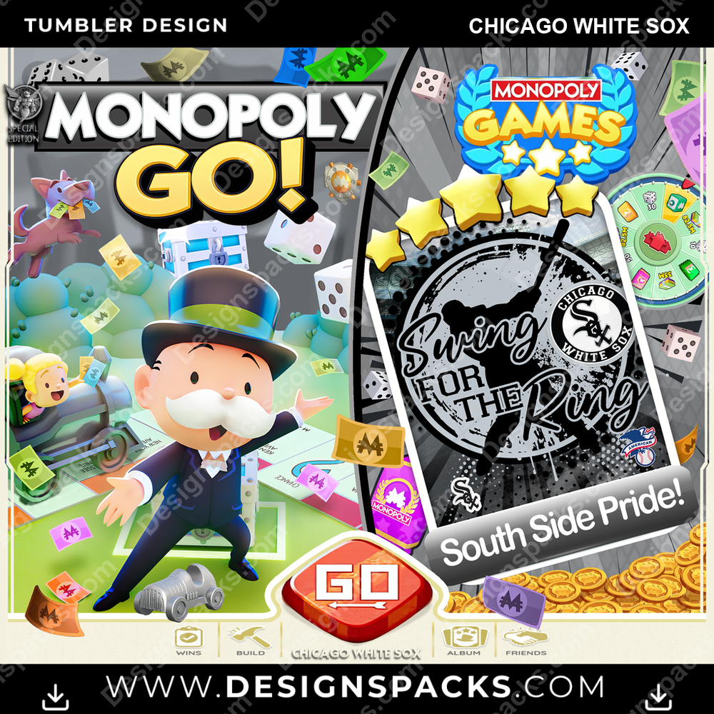 Baseball Monopoly Go! Chicago White Sox Tumbler Digital Wrap Design