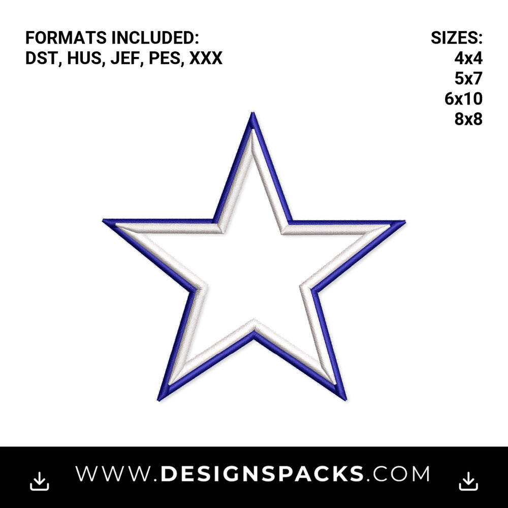 Blue & White Star Outline Pattern Embroidery Design - Instant digital download pattern at Designspacks.com