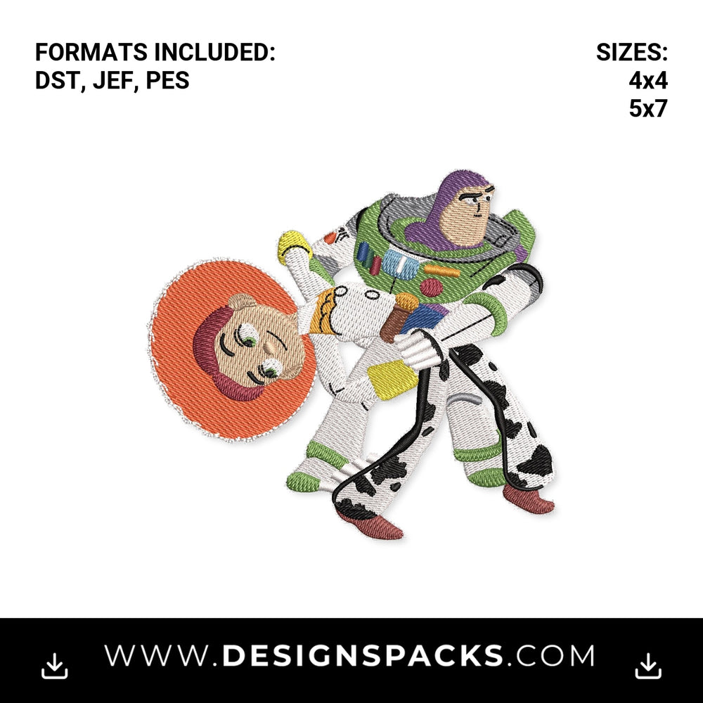Buzz Lightyear and Jessie Dancing Embroidery Design - Instant digital download pattern at Designspacks.com