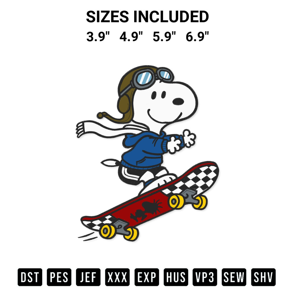 Elevate your next project with our Snoopy Skateboard Embroidery Design embroidery file. Shop high-quality digital patterns instantly at Designspacks.com. Available sizes: 3.9", 4.9", 5.9", 6.9".
